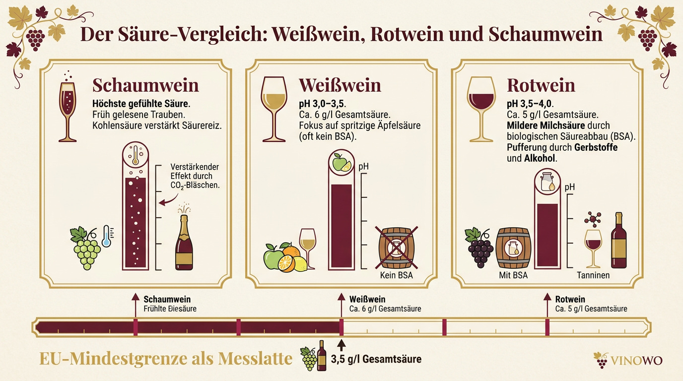 Infografik: Der Säure-Vergleich: Weißwein, Rotwein und Schaumwein