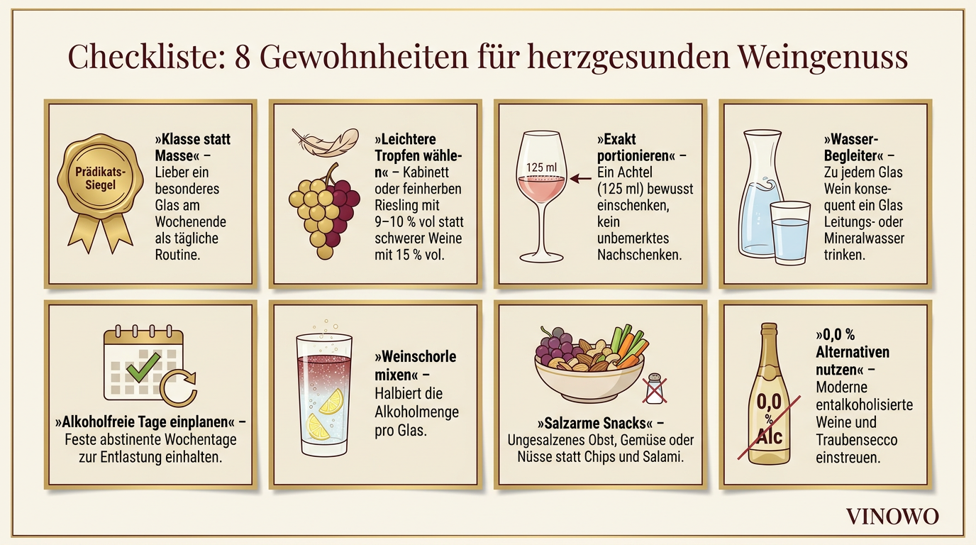Infografik: Checkliste: 8 Gewohnheiten für herzgesunden Weingenuss