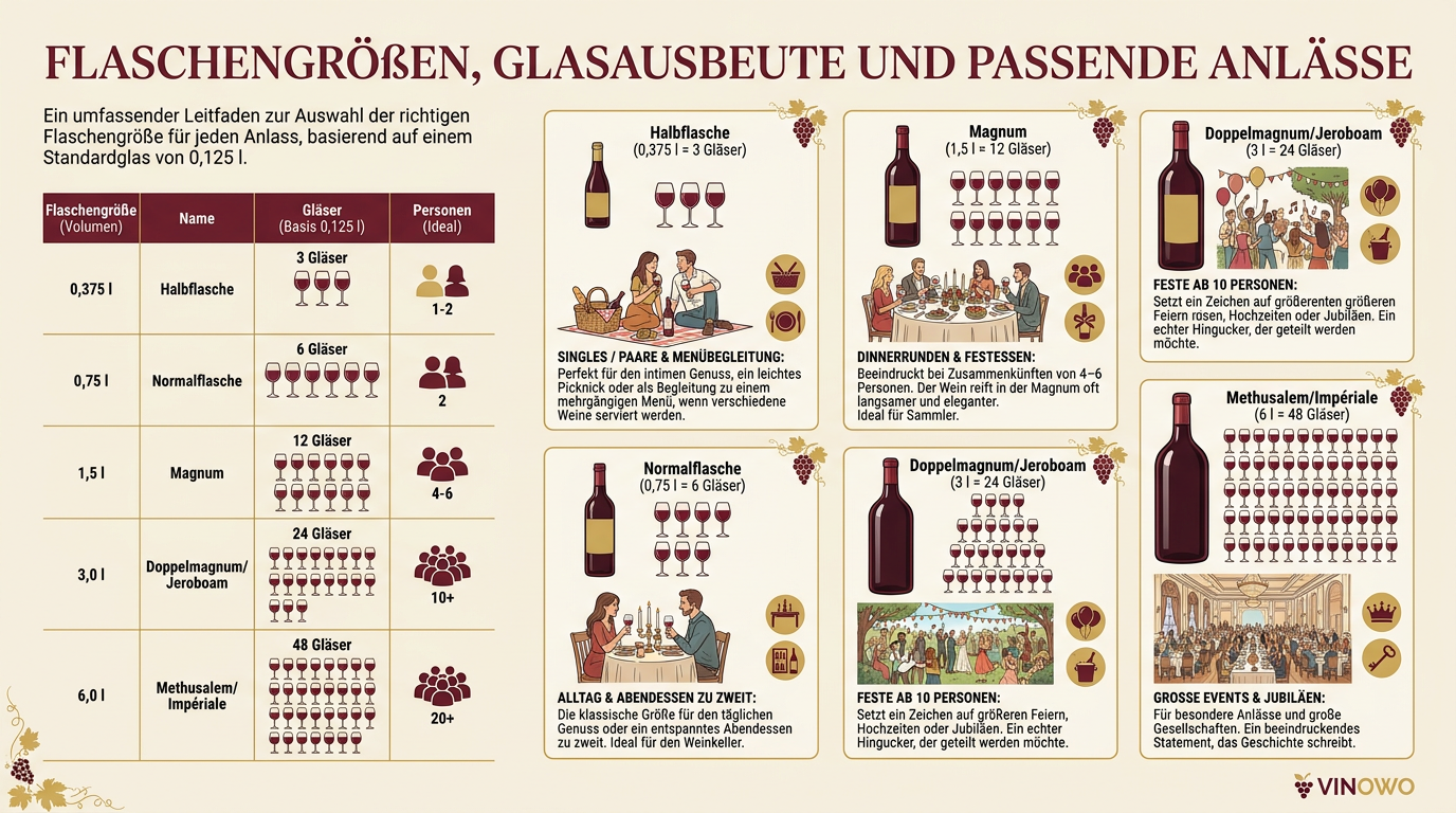 Infografik: Flaschengrößen, Glasausbeute und passende Anlässe