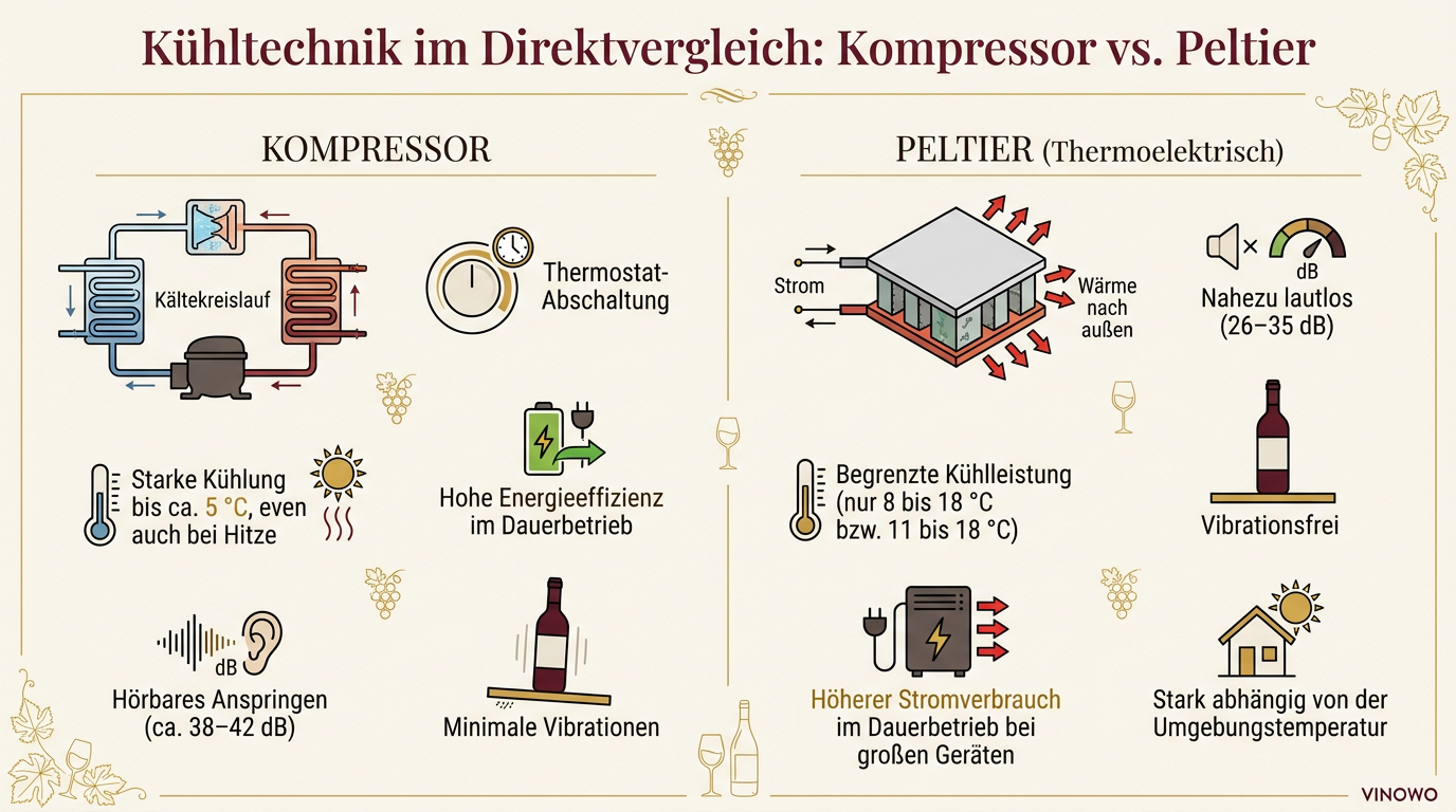 Infografik: Kühltechnik im Direktvergleich: Kompressor vs. Peltier