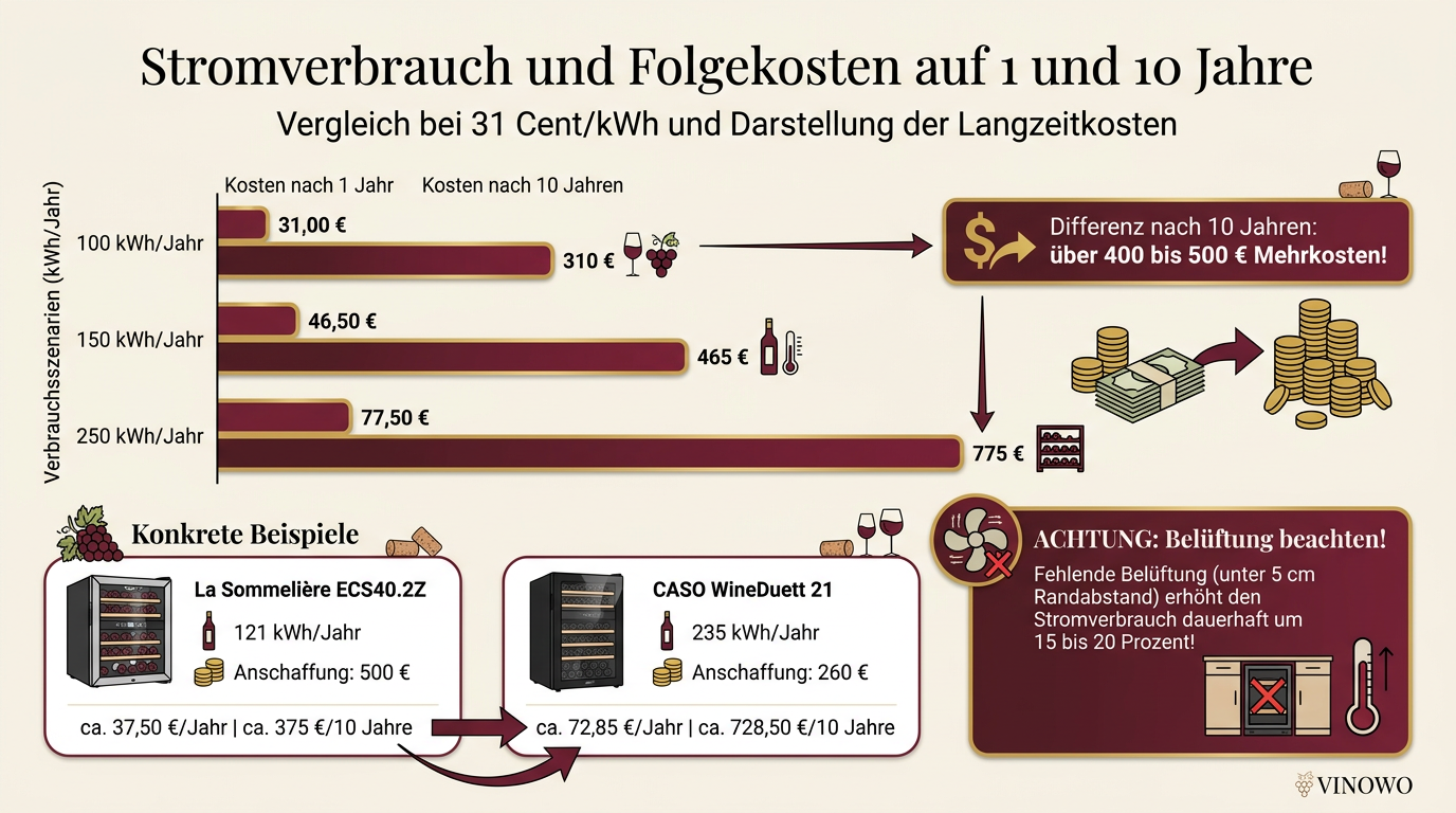 Infografik: Stromverbrauch und Folgekosten auf 1 und 10 Jahre