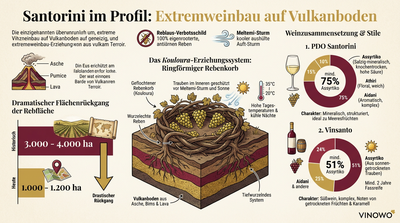 Infografik: Santorini im Profil: Extremweinbau auf Vulkanboden