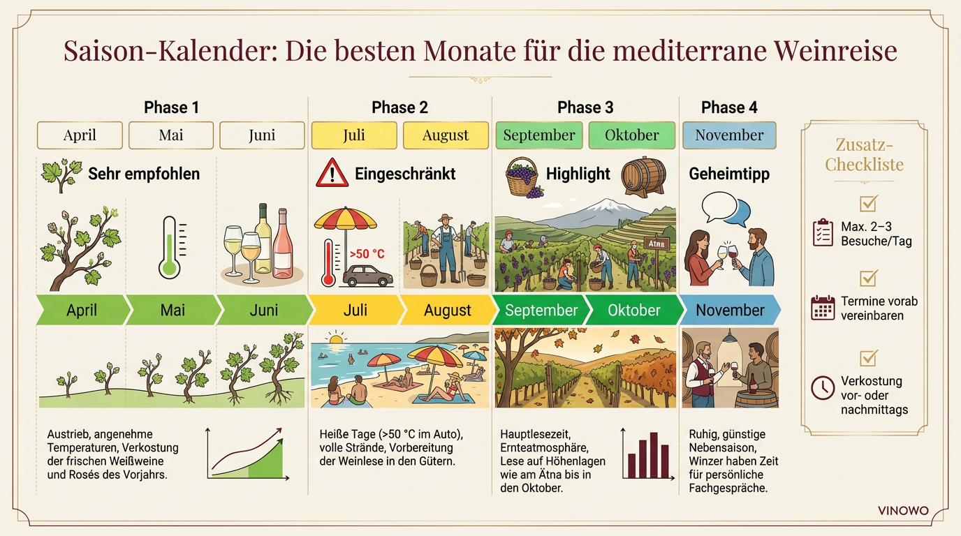 Infografik: Saison-Kalender: Die besten Monate für die mediterrane Weinreise