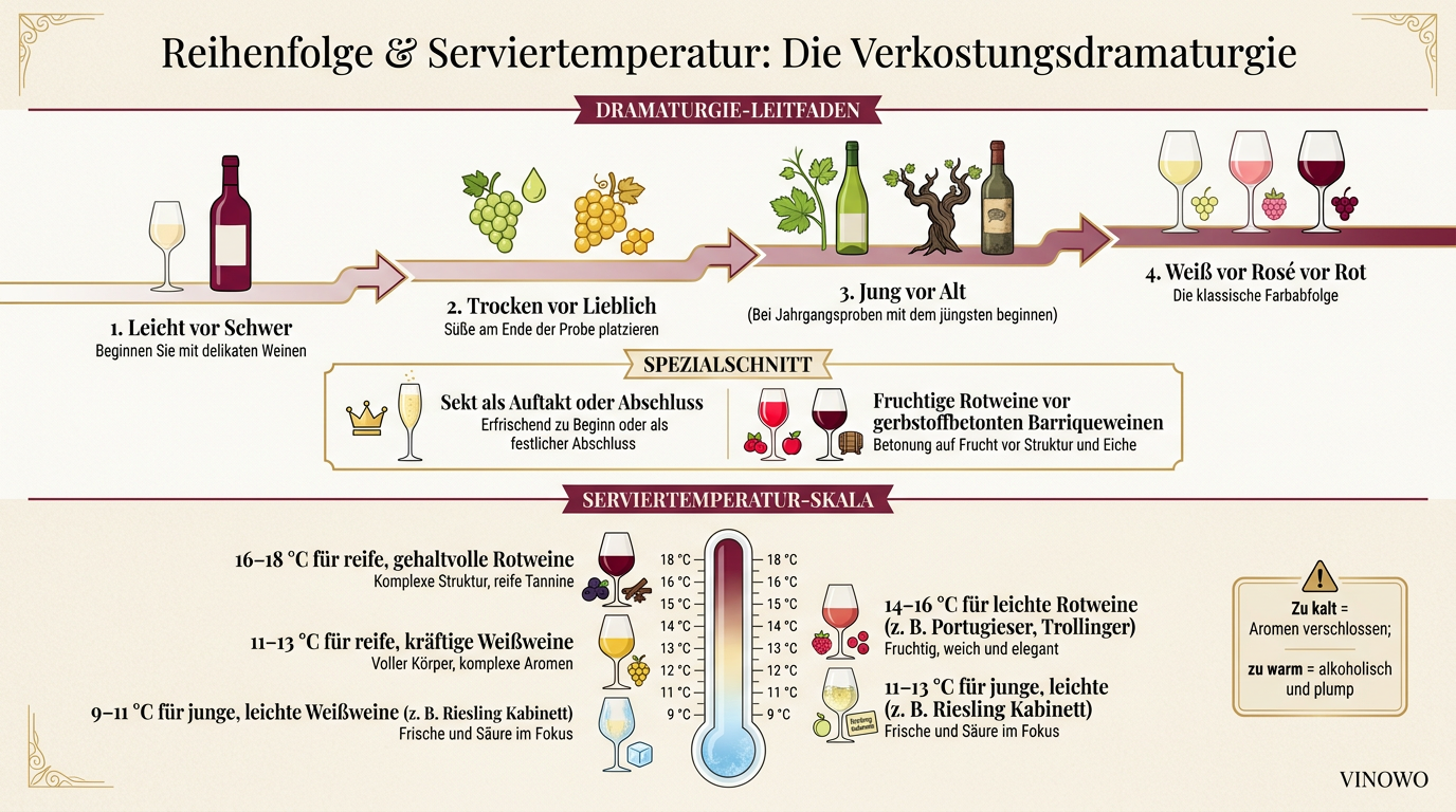 Infografik: Reihenfolge & Serviertemperatur: Die Verkostungsdramaturgie