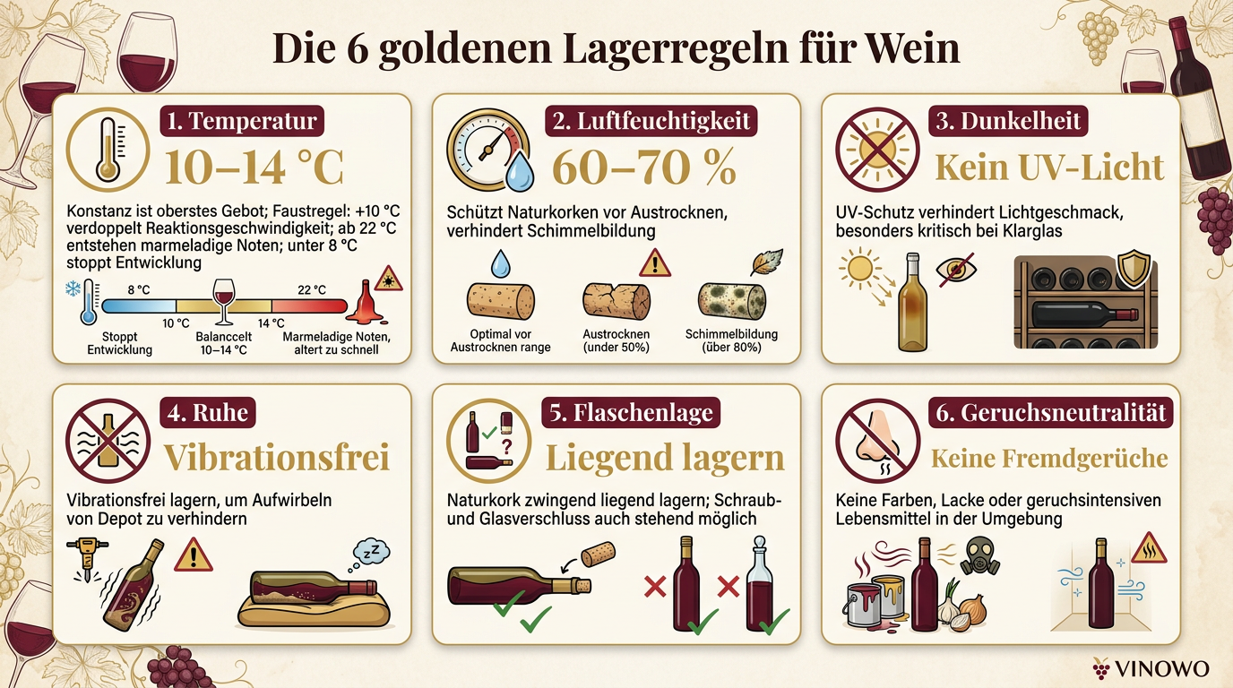 Infografik: Die 6 goldenen Lagerregeln für Wein