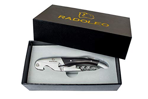 RADOLEO® Kellnermesser Ebony - Premium Korkenzieher | Profi Sommeliermesser (Weinöffner) hochwertige Edelstahl & Holz-Materialien | edle Geschenk-Verpackung…
