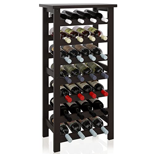 SMIBUY Weinregal aus Bambus, für 28 Flaschen, 7 Etagen, freistehend, für Küche, Speisekammer, Keller, Bar (Schwarz)