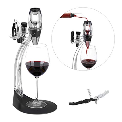 Relaxdays Deluxe Weinbelüfter Set, mit Ständer,...