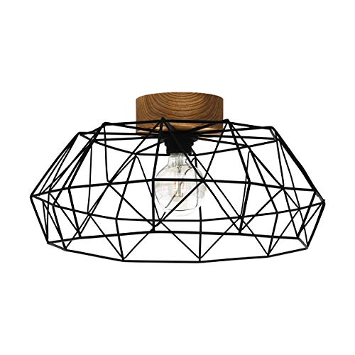 EGLO Deckenlampe Padstow, 1 flammige Deckenleuchte Vintage, Industrial, Retro, Deckenstrahler aus Stahl und Holz, Wohnzimmerlampe in Schwarz, Natur, Küchenlampe, Flurlampe Decke mit E27 Fassung