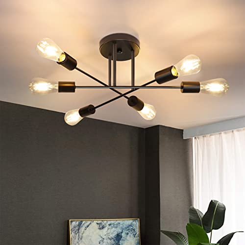 CBJKTX Deckenlampe Vintage Deckenleuchte Retro 6 Flammig Wohnzimmerlampe Industrie E27 Kronleuchter Schwarz Schlafzimmerlampe Industriellampe Esstischlampe Rustikal Stil (ohne Leuchtmittel)