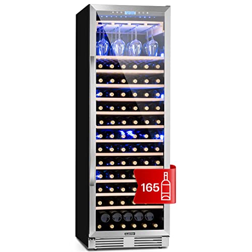 Klarstein Vinovilla Grande Duo Weinkühlschrank - Wine Fridge mit Touch-Bediensektion, Weinkühlschrank mit LED-Innenbeleuchtung, 1 Kühlzone, Volumen: 425 Liter, 12 Holzeinschübe (Silver)