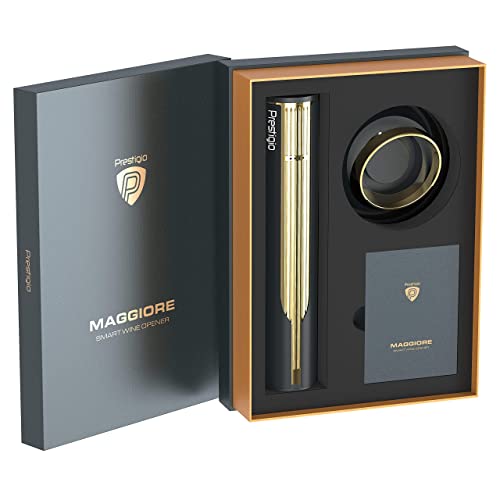 Prestigio Maggiore Elektrischer Korkenzieher - Premium Wein Flaschenöffner mit Ladestation - Integrierter Folienschneider - Verpackt in hochwertiger Geschenkbox - Schwarz/Gold