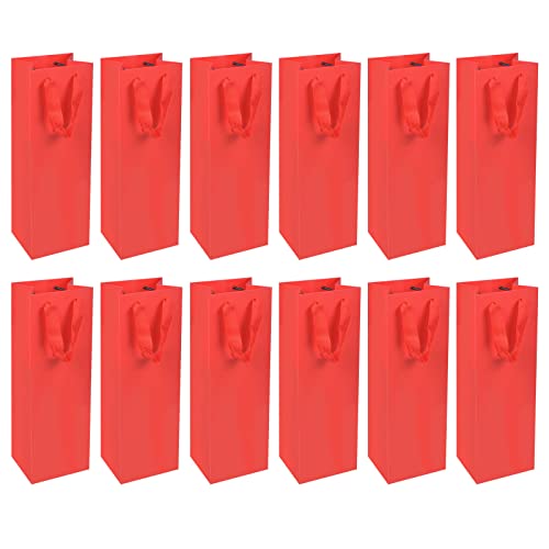 Catime 12 Stück Wein Champagner Geschenktasche mit Seilgriffen, Kraftpapier Wein Taschen Flaschentüten Geschenktüten Flaschen Weintüten, Weinflaschen Verpackung für Jubiläum Hochzeit Geburtstag (Rot)