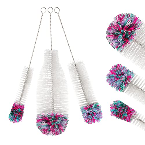 BBtang Flaschenbürste 3er Set,Multifunktionale Glasflaschen Reinigungsset Set Mit Weicher Flauschbommel,Spülbürste, für Flasche,Glasflaschen,Dekanter.Schonende und Kratzfreie Reinigungsbürste