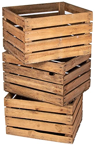 LAUBLUST Alte Vintage Holzkisten 3er Set - ca. 50x40x30cm, Natur | Gebrauchte Weinkisten & Obstkisten - Deko & Möbelbau