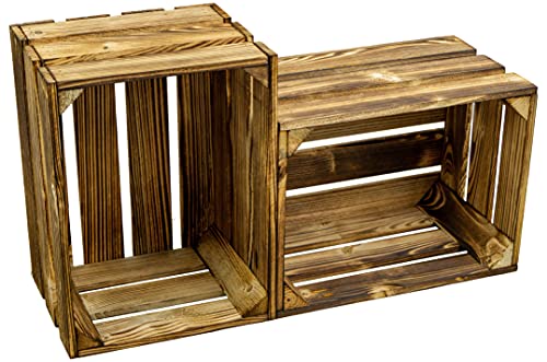 Holzkiste Bella geflammt40 x 30 x 25cm Weinablage Weinaufbewahrung Kindeschuhregal Bücherregal Ablageregal Möbel-Kiste | Wein-Kiste | Obst-Kiste | Apfel-Kiste (2er set, Bella ohne)