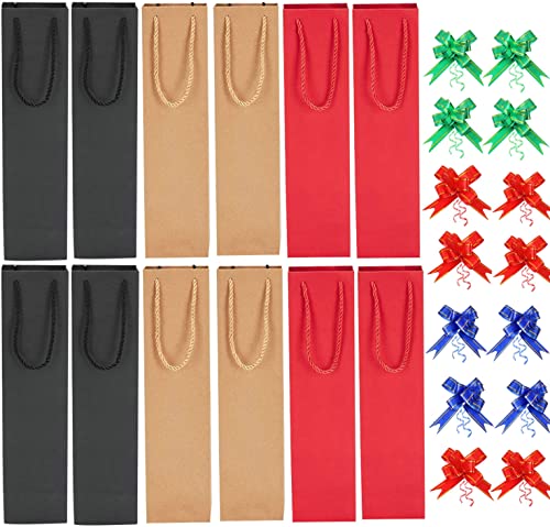 Laufunjoy 12 Stück Wein-Geschenktüten, Wein Flaschentüten Geschenktüten Weinflaschen Verpackung Stabiles Wiederverwendbares Kraftpapier mit Griffen für Weihnachten, Party, Einzelhandel, Einkaufen