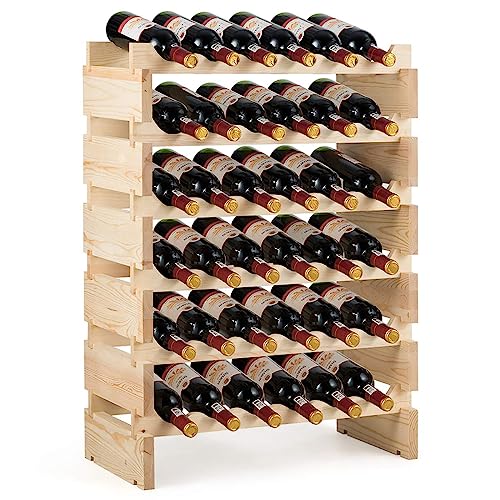 COSTWAY Weinregal Holz, Stapelbares Weinständer...