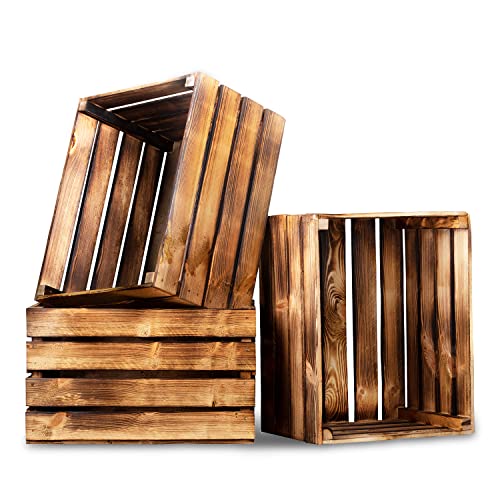 PINEEA Geflammt Holzkiste Vintage 50x40x30 -...