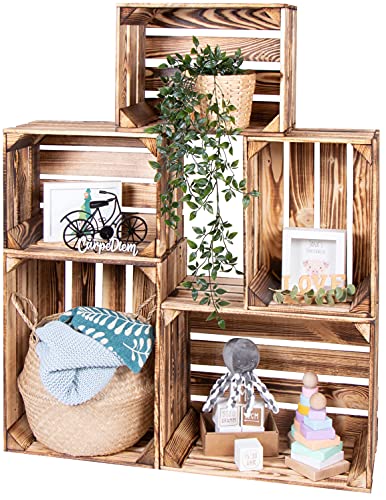 LAUBLUST Vintage Holzkisten 5er Set Geflammt -...