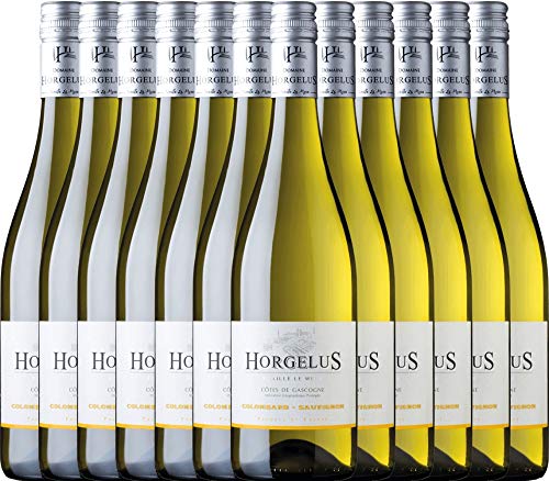 12er Paket - Horgelus Blanc - Domaine Horgelus mi | trockener Weißwein | französischer Sommerwein aus Sud Ouest | 12 x 0,75 Liter