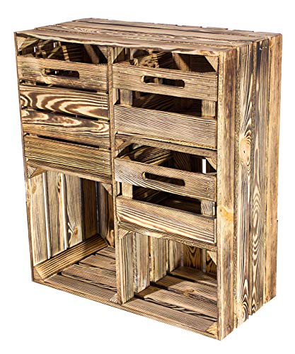 Geflammte Holzkisten mit 2 Fächern und DREI Schubladen | viele Möglichkeiten zum Verstauen | NEU | 77x68x35cm | Deko Möbel (1)