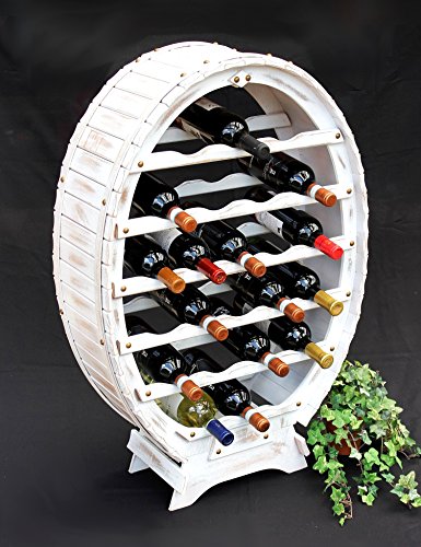 DanDiBo Weinregal Weiss Weinfass aus Holz für 24 Flaschen Vintage Shabby Chic Landhaus Bar Flaschenständer stehend Weinständer Fass