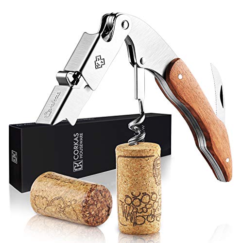 CORKAS Kellnermesser, Korkenzieher Holz für Wein...