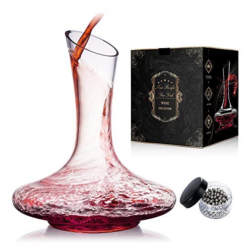 Weinkaraffe Set, Weinbelüfter,100% Mundgeblasenes bleifreies Kristallglas mit Reinigungsperlen,Weindekanter und Wein Dekantierer, Weingeschenk mit Luxusverpackung,Weinzubehör (1200ML)