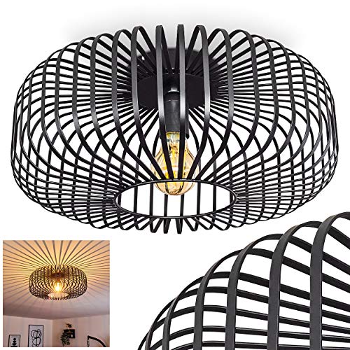 HOFSTEIN Deckenleuchte Wemude, Deckenlampe aus Metall in Schwarz, 1-flammig, 1 x E27-Fassung, moderner Leuchte im Retro/Vintage Design m. Gitter u. Lichteffekt an der Decke,ohne Leuchtmittel